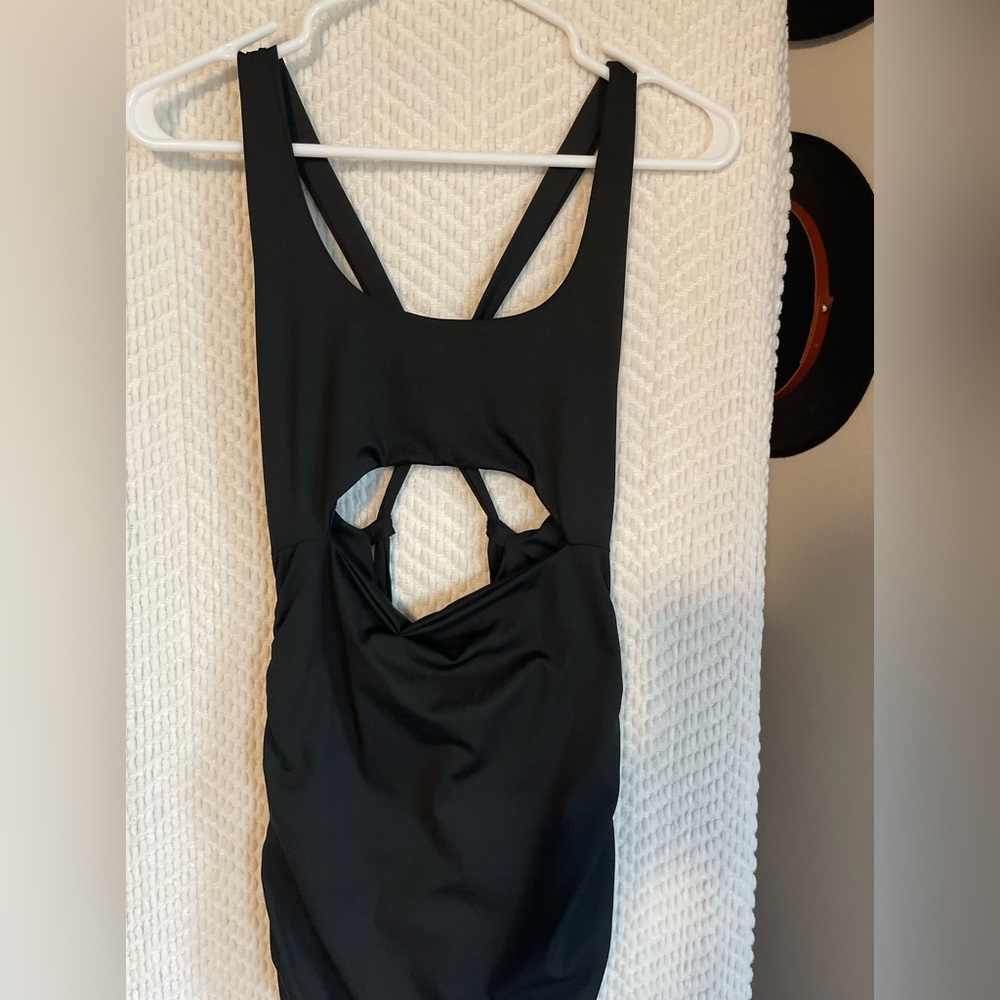 Super sexy black cut out tie back bodycon party dress